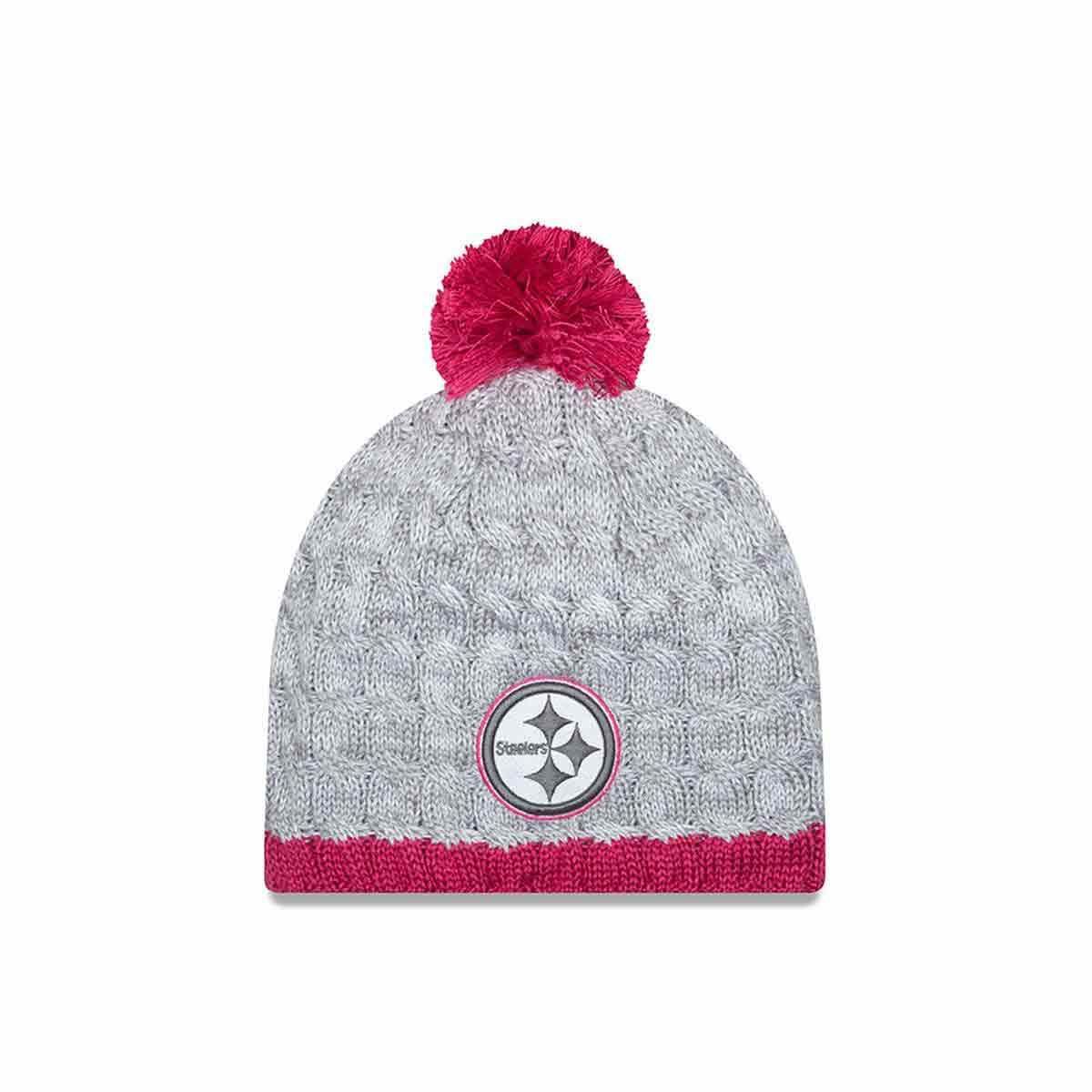 Pittsburgh Steelers New Era Women's Breast Cancer Awareness Cable Knit Hat 2 Pittsburgh Steelers New Era Women's Breast Cancer Awareness Cable Knit Hat