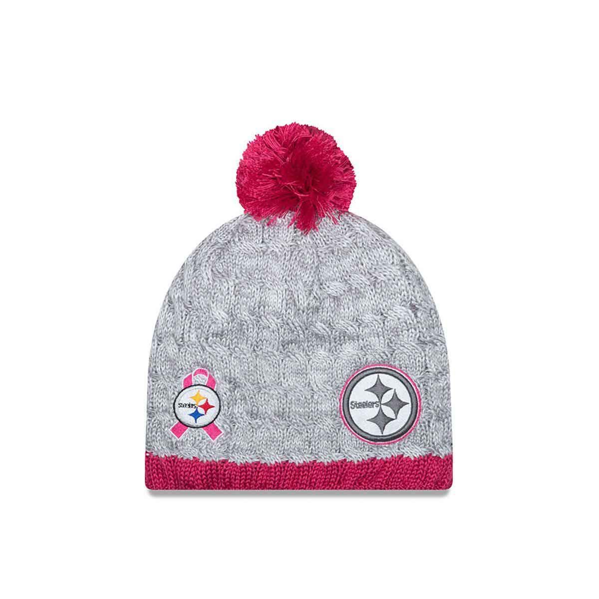 Pittsburgh Steelers New Era Women's Breast Cancer Awareness Cable Knit Hat 3 Pittsburgh Steelers New Era Women's Breast Cancer Awareness Cable Knit Hat