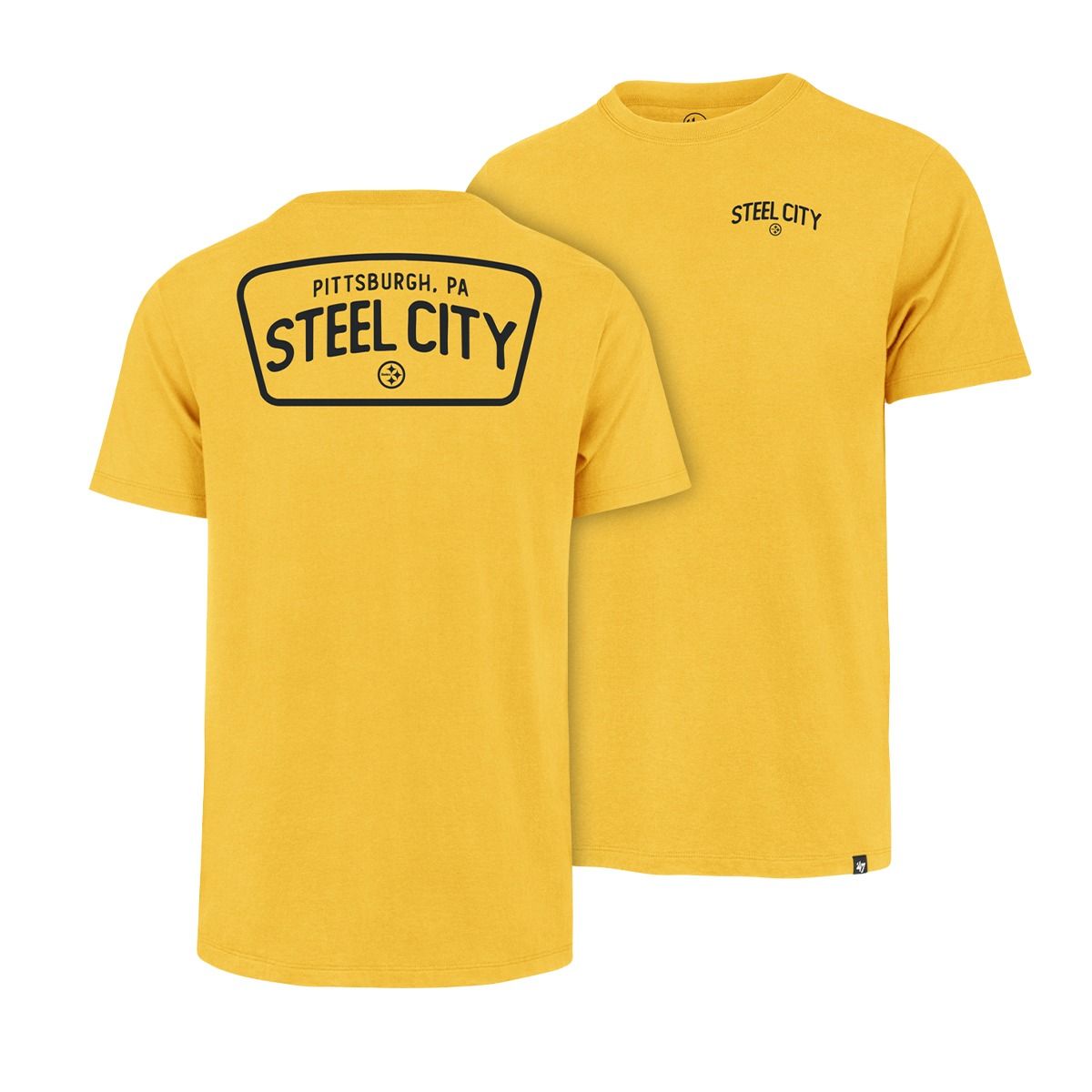 Pittsburgh Steelers Men's '47 Brand Steel City Badge Franklin Gold Short Sleeve T-Shirt 1 Pittsburgh Steelers Men's '47 Brand Steel City Badge Franklin Gold Short Sleeve T-Shirt
