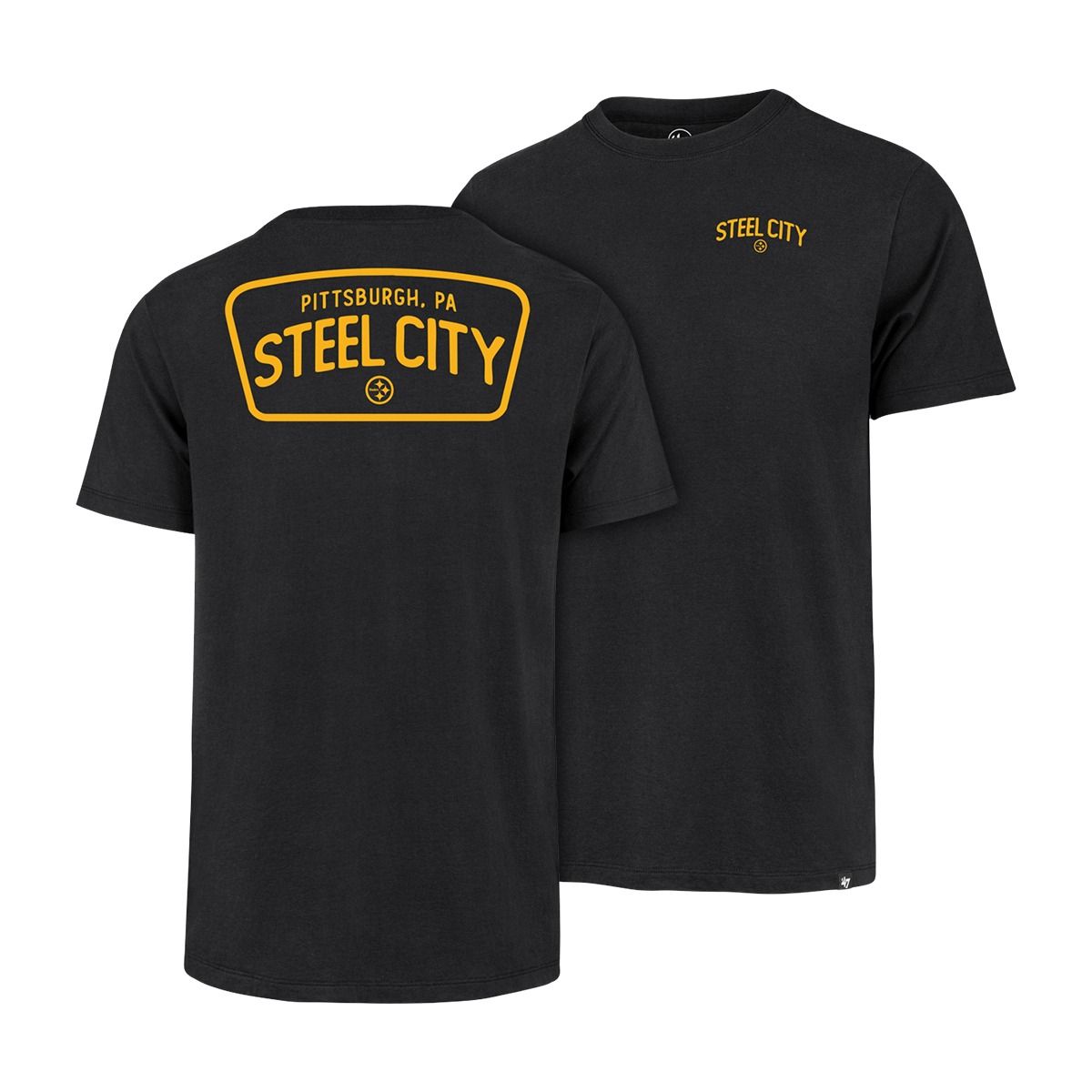 Pittsburgh Steelers Men's '47 Brand Steel City Badge Franklin Black Short Sleeve T-Shirt 6 Pittsburgh Steelers Men's '47 Brand Steel City Badge Franklin Black Short Sleeve T-Shirt