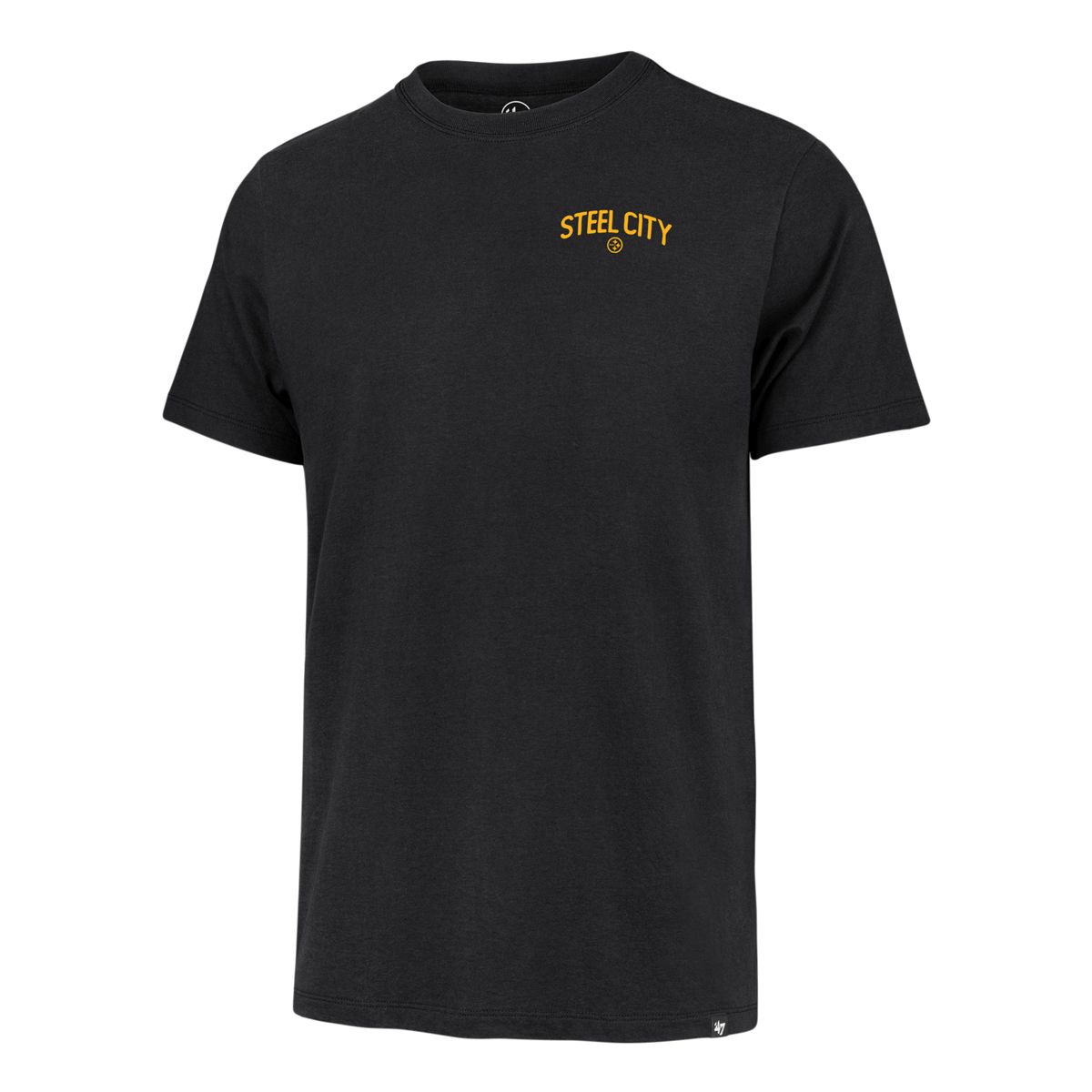 Pittsburgh Steelers Men's '47 Brand Steel City Badge Franklin Black Short Sleeve T-Shirt